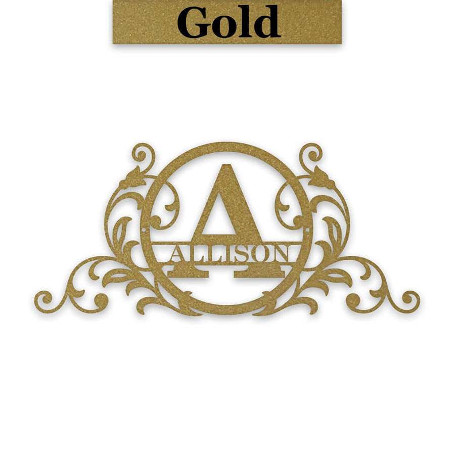 Personalized Vine and Circle Monogram Metal Sign