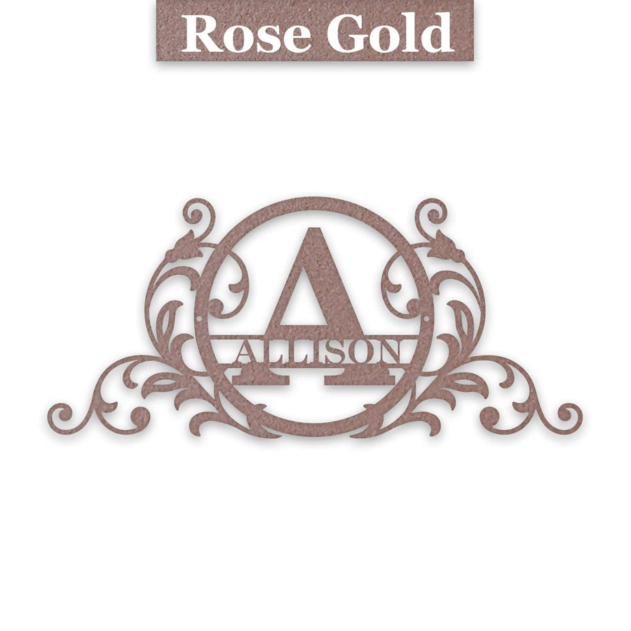 Personalized Vine and Circle Monogram Metal Sign