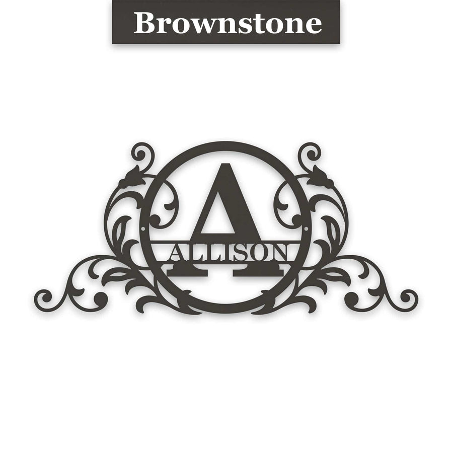 Personalized Vine and Circle Monogram Metal Sign