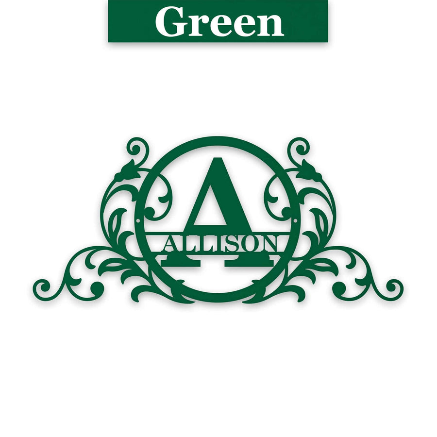 Personalized Vine and Circle Monogram Metal Sign
