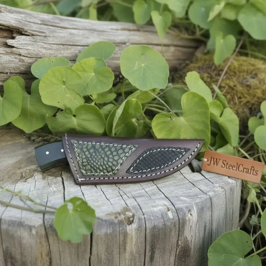 Damascus Skinner Knife Green Black Micarta Handle 3 Inch Blade