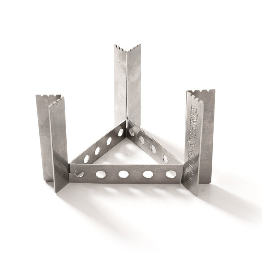Assembled stainless steel camp stove without a fuel tin