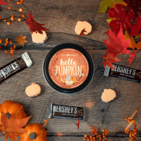 Pumpkin edition lid beside seasonal s’mores ingredients