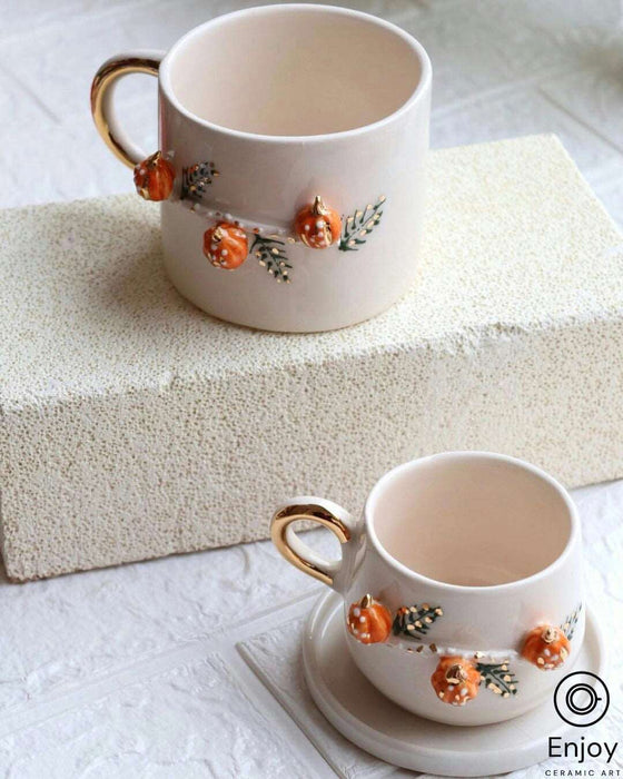 Handmade Pumpkin Mug with Gold Handle 10 oz, Pumpkin Spice Mug, Halloween Ceramic Mug, Thanksgiving Gifts Ideas, Pumpkin spice latte, Fall vibes