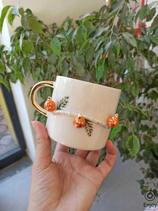 Handmade Pumpkin Mug with Gold Handle 10 oz, Pumpkin Spice Mug, Halloween Ceramic Mug, Thanksgiving Gifts Ideas, Pumpkin spice latte, Fall vibes