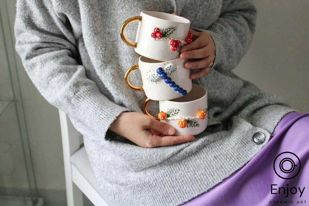 Handmade Pumpkin Mug with Gold Handle 10 oz, Pumpkin Spice Mug, Halloween Ceramic Mug, Thanksgiving Gifts Ideas, Pumpkin spice latte, Fall vibes