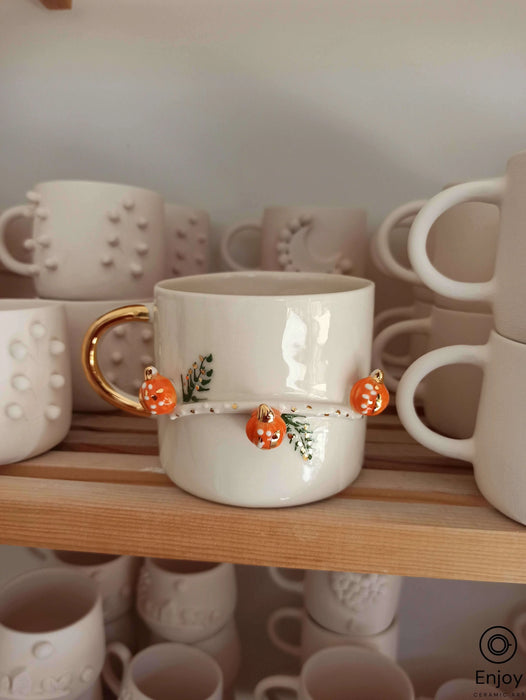 Handmade Pumpkin Mug with Gold Handle 10 oz, Pumpkin Spice Mug, Halloween Ceramic Mug, Thanksgiving Gifts Ideas, Pumpkin spice latte, Fall vibes