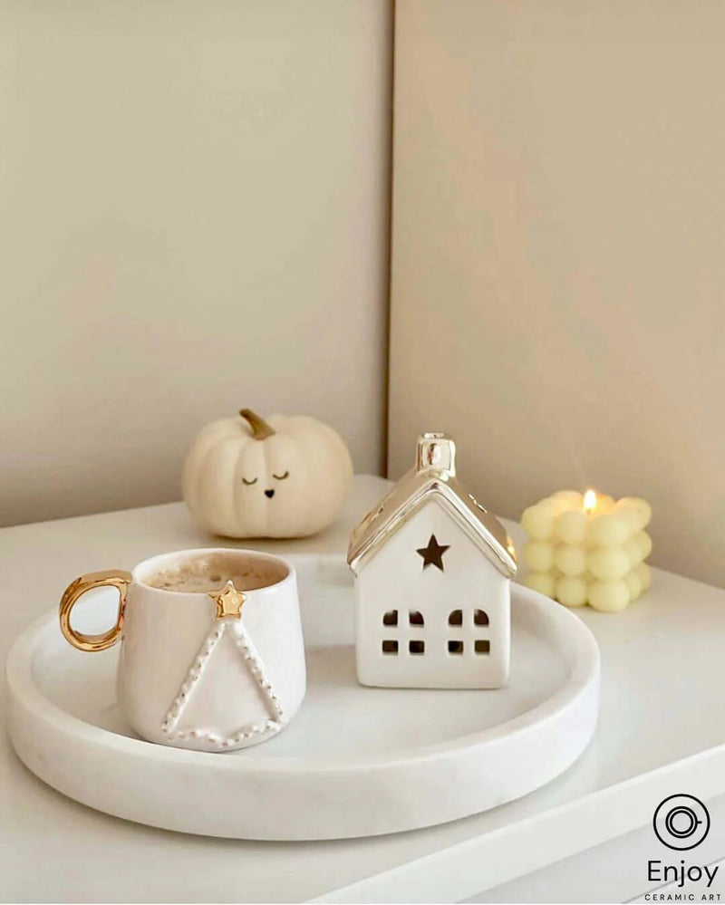 Handcrafted 'Holiday Cheer' Christmas Tree Ceramic Espresso Cup & Saucer Set - 5.4oz Festive Gift for Coffee Lovers