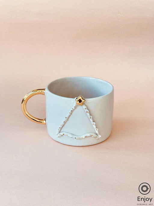 Handmade Christmas Tree Mug With Gold Handle 10 oz, Coffee & Hot Cocoa Mug, Christmas Gift Ideas, Secret Santa Gift, Christmas Stocking Stuffer
