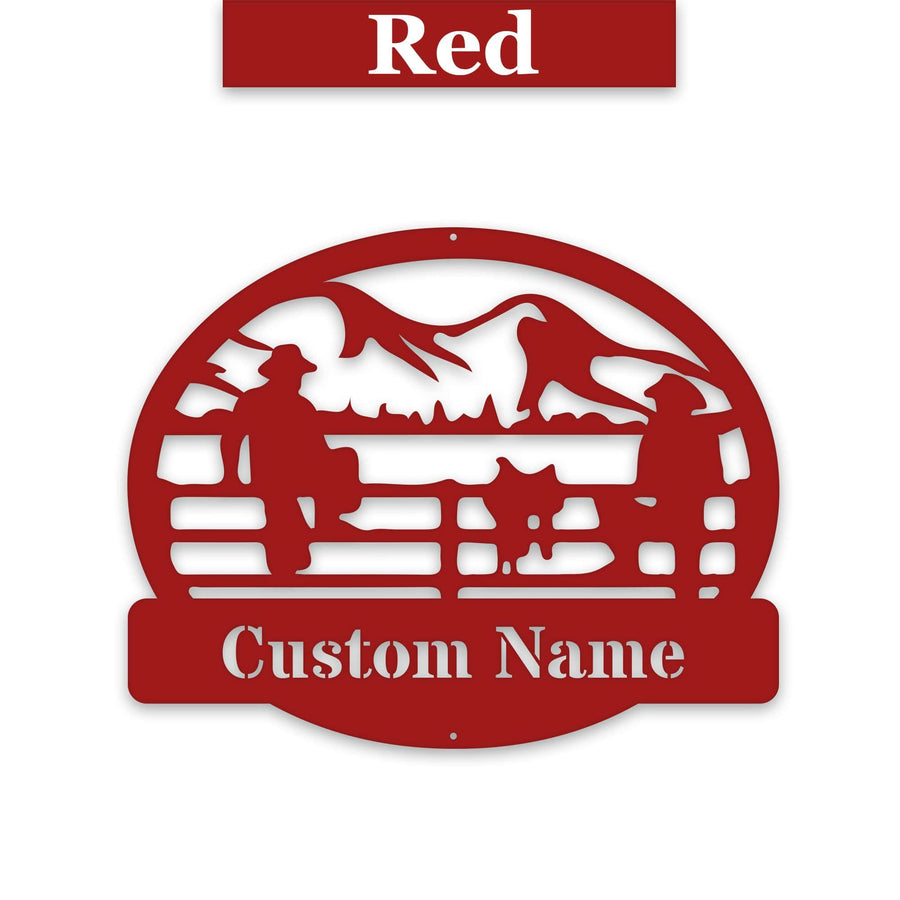 Ranch Hands on a Fence Metal SIgn