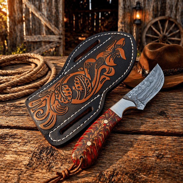 Rancher Belt Knife – 3.75" Damascus Steel Pinecone Handle