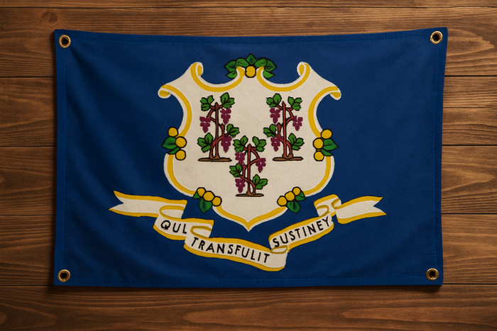 Connecticut Flag with Grommets Along the Edges for Wall Hanging