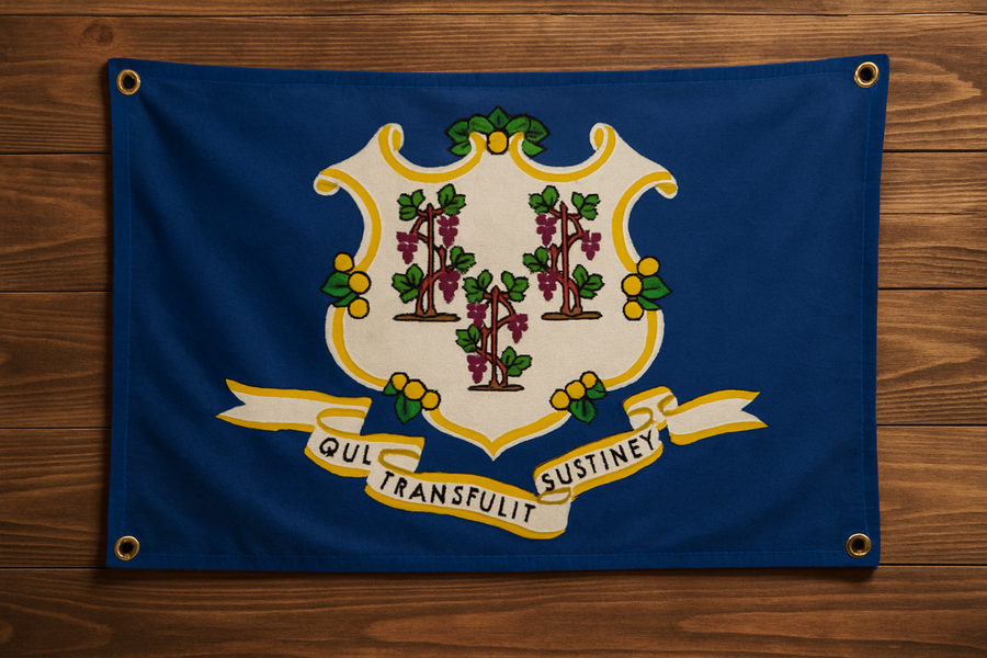 Connecticut Flag with Grommets Along the Edges for Wall Hanging