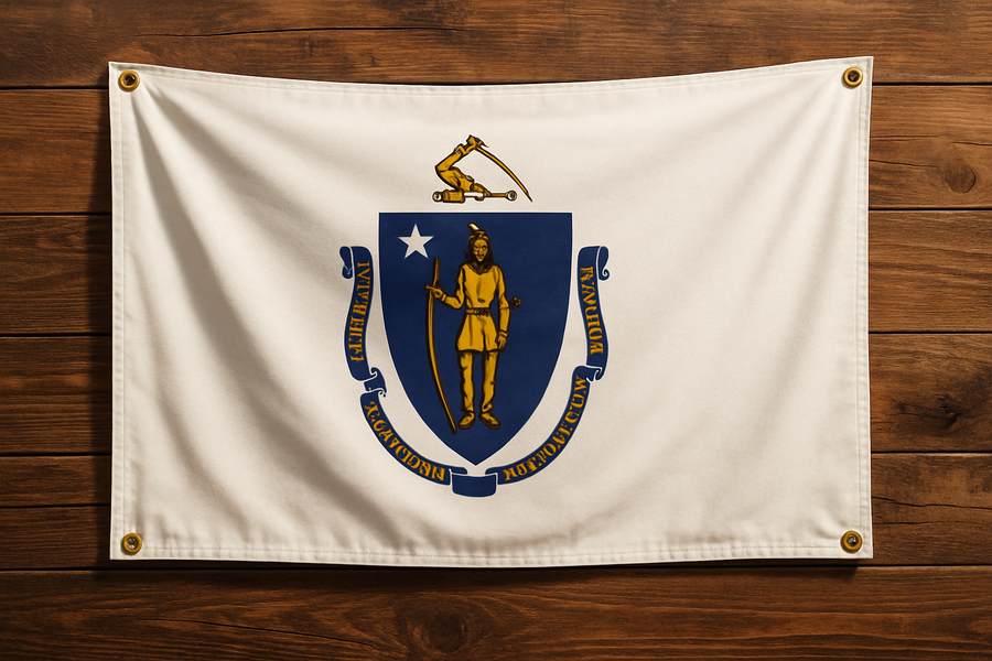 Massachusetts Flag with Grommets Along the Edges for Wall Hanging