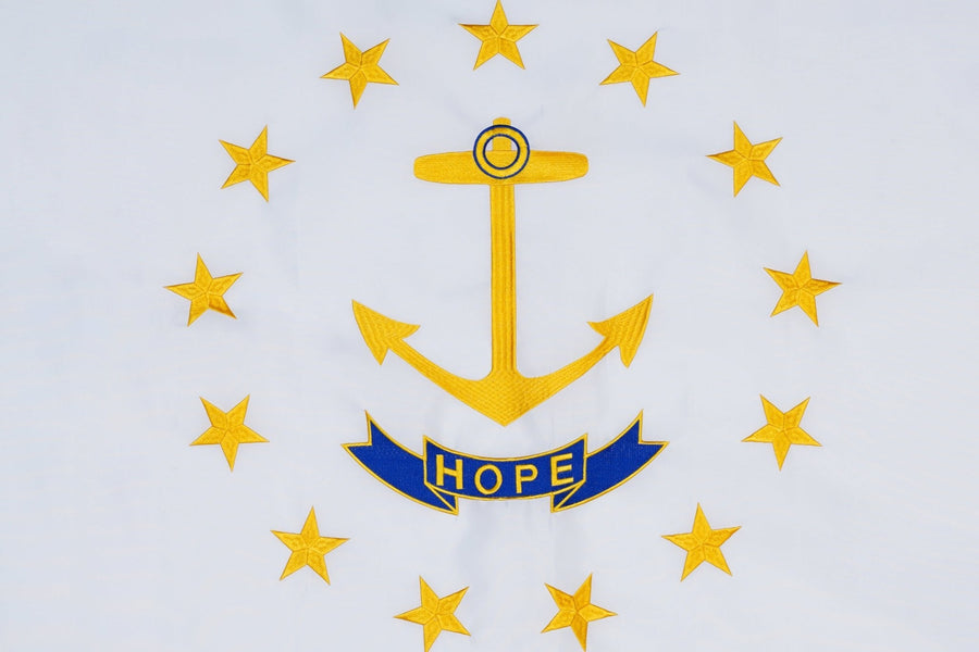 Rhode Island State Flag design and stitching in close-up