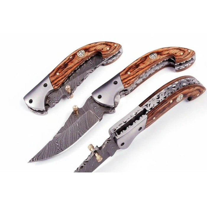 Handmade Damascus Steel Folding Knife with Exotic Wood Handle | Custom Pocket Knife | JW SteelCrafts