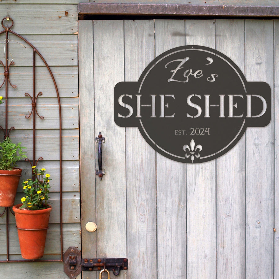 Round She Shed Personalized Metal Sign