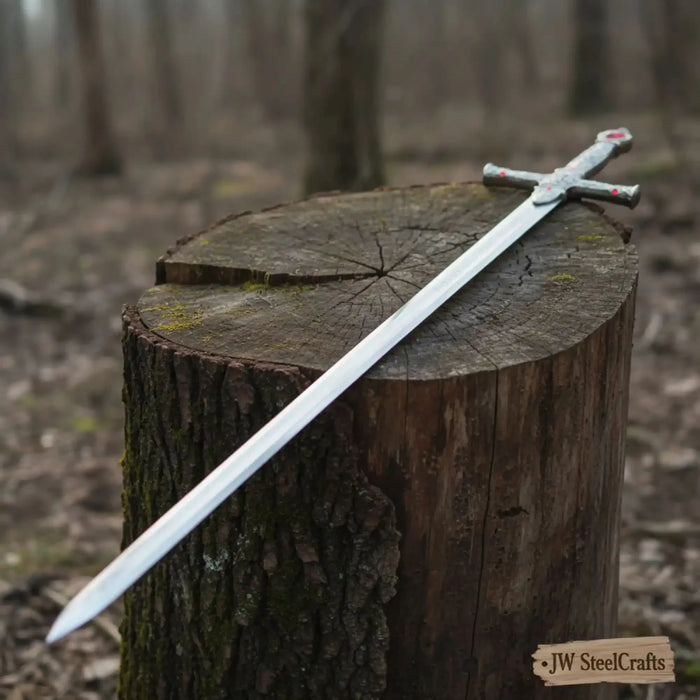 Handmade Sacred Gothic Royal Crusader Sword | Red Gemstone Replica