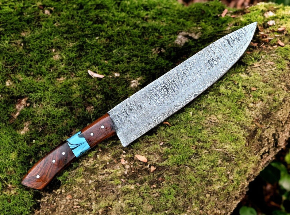 Custom Handmade Damascus Hunting Knife – 13" with Rosewood Handle