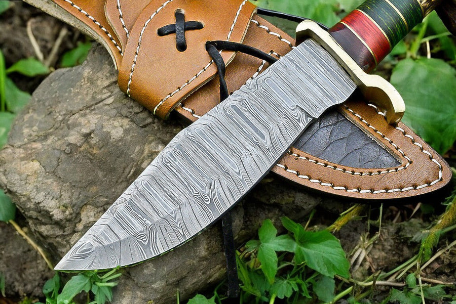 Handmade Damascus Hunting Knife – Antler & Wood Handle