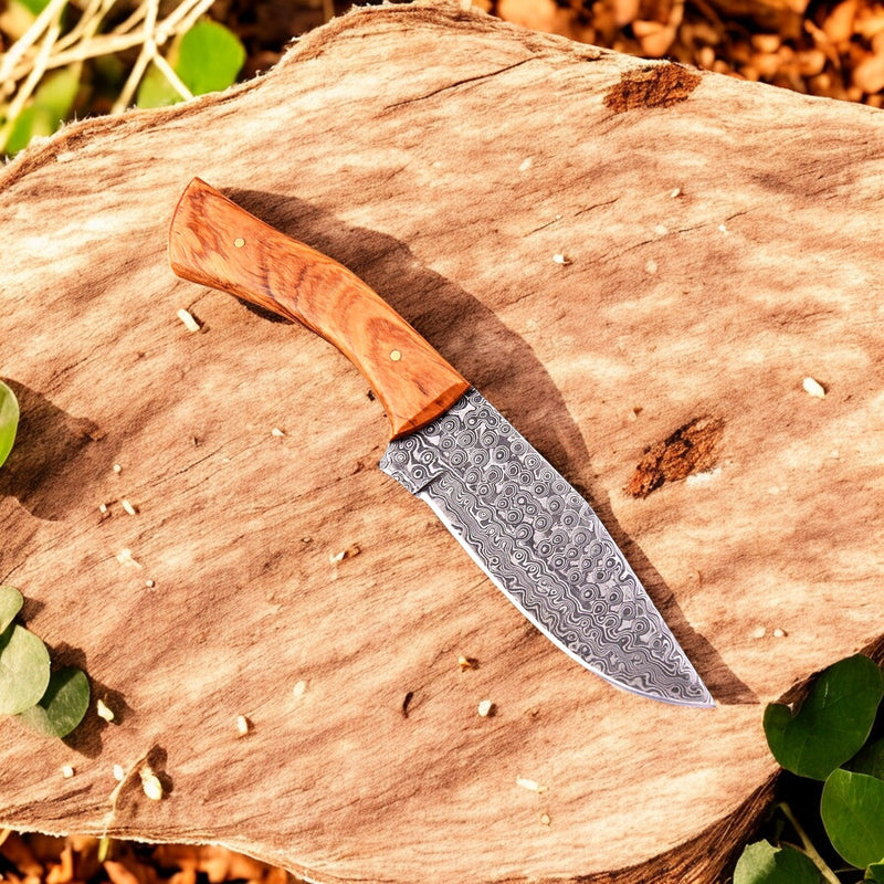 Handmade Damascus Hunting Knife – 10" with Wood Handle