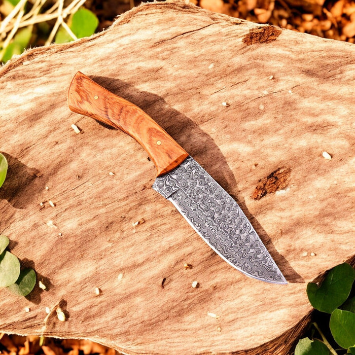 Handmade Damascus Hunting Knife – 10" with Wood Handle