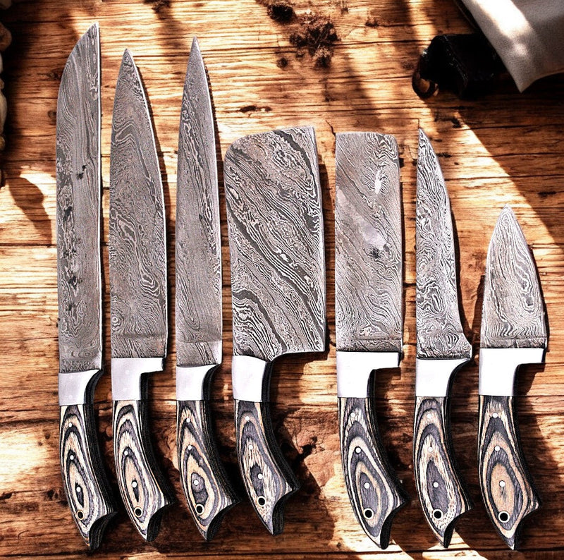 Handmade Damascus Kitchen Knives Set – Exotic Wood Handles