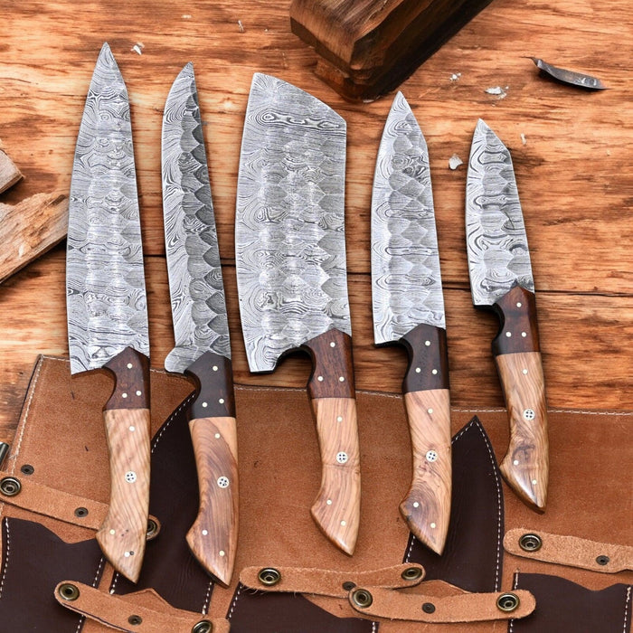 Handmade Damascus Steel Kitchen Knives Set – Rosewood Handle