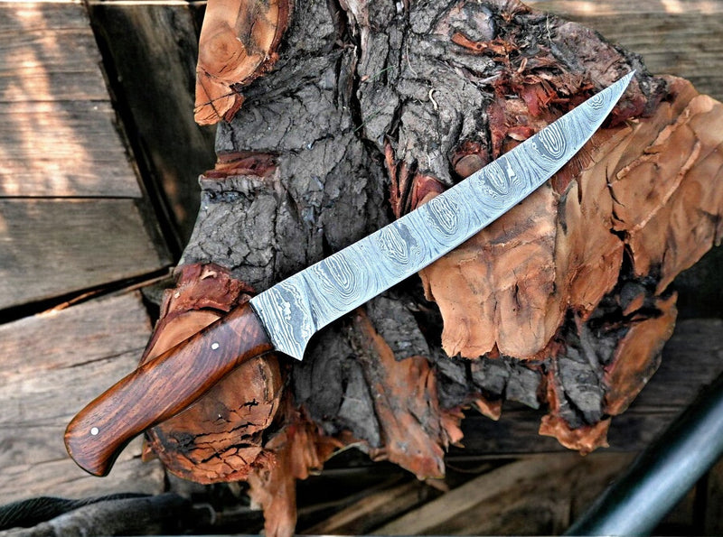 Premium Damascus Fillet Knife – 7.6" Blade, Rosewood Handle