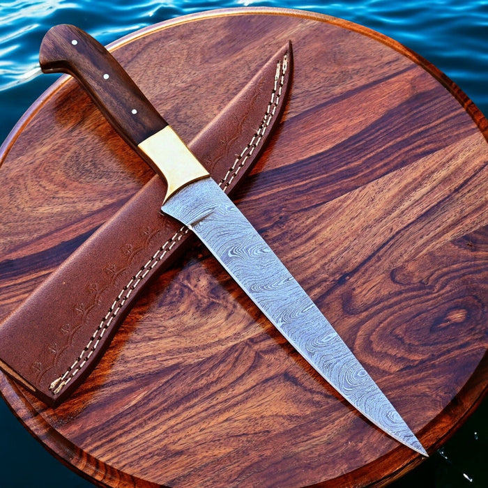 Handmade Damascus Fillet Knife – 12.5" Rosewood Handle