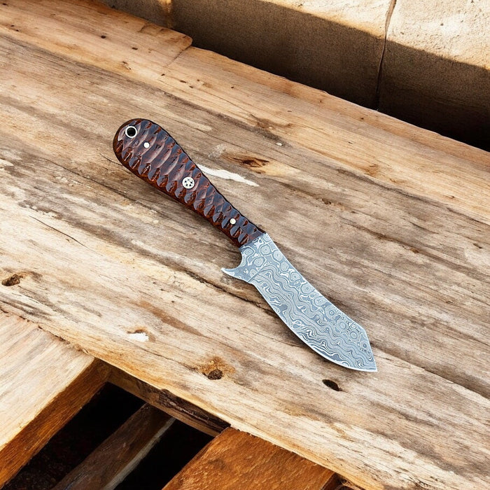 Handmade Damascus Steel Cowboy Knife with Rosewood Handle