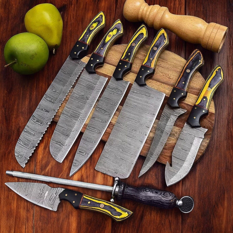 Handmade Damascus Kitchen Knives Set | Exotic Wood & Horn