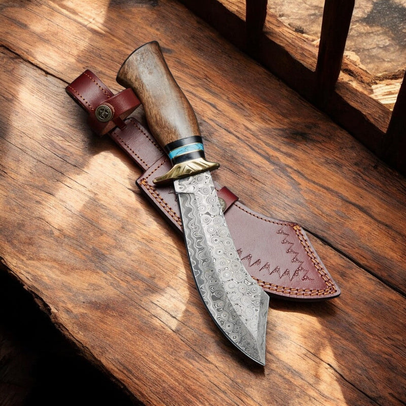 Custom Handmade Damascus Bowie Knife with Rosewood Handle