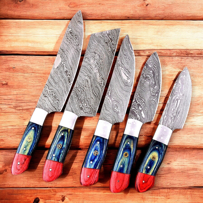 Handmade Damascus Steel Kitchen Knives Set – Exotic Wood Handles