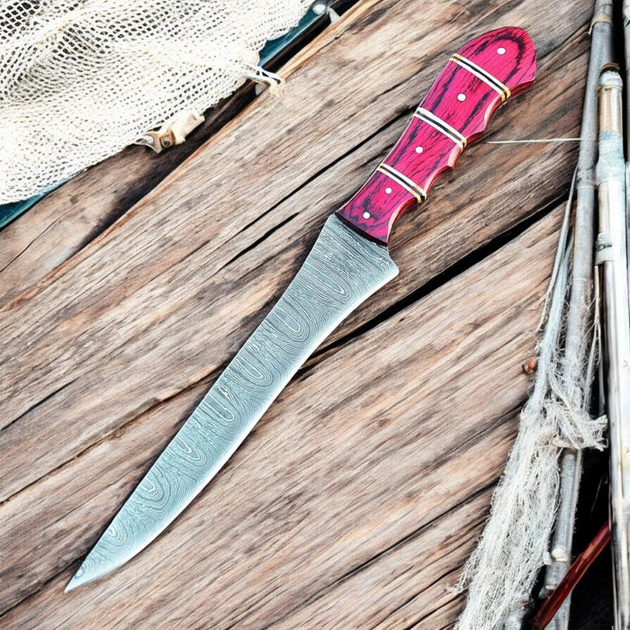 Handmade Damascus Fillet Knife – 12" with Exotic Wood Handle