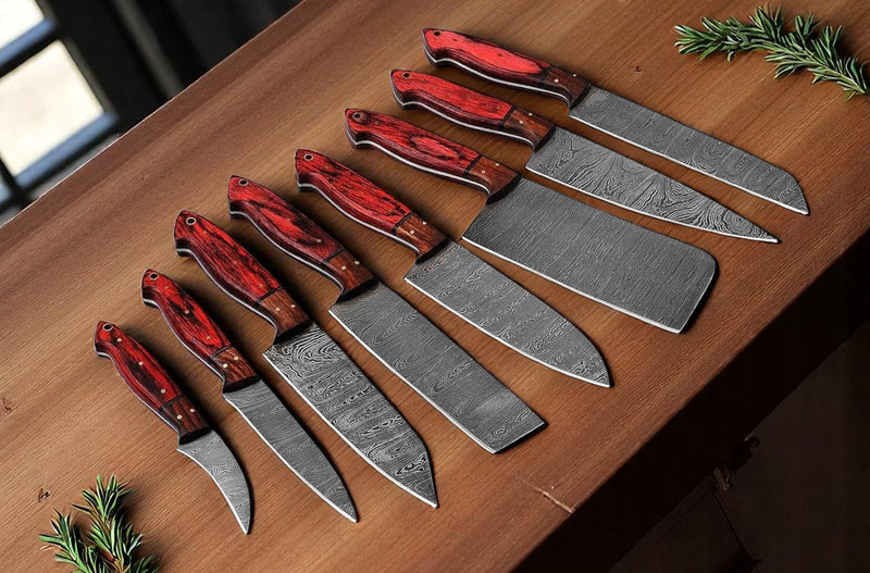 Cutting Knife Set – 8-Piece Full Tang Damascus Steel Collection