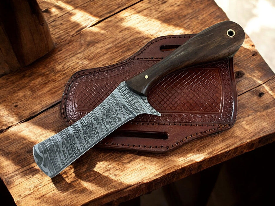 Handmade Damascus Bull Cutter Knife with Rosewood Handle