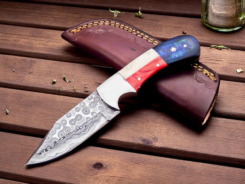 Custom Handmade Damascus Hunting Knife 6.25"