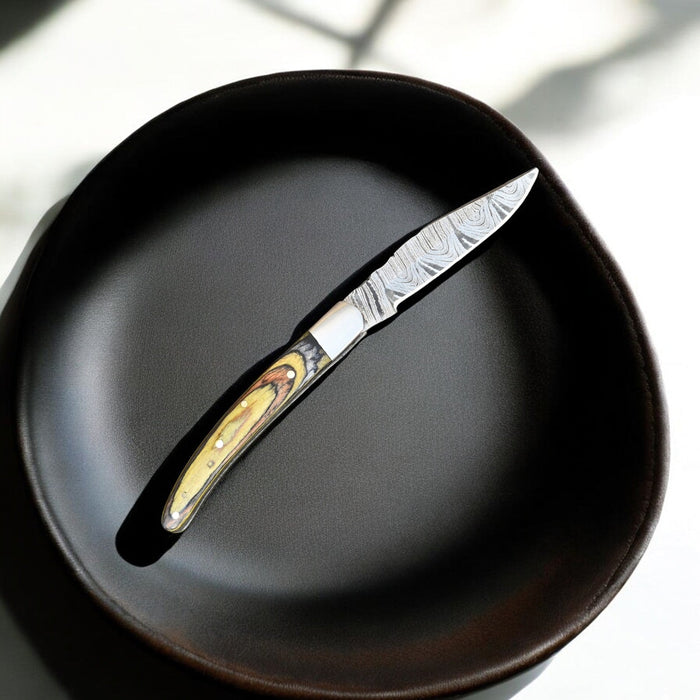Handmade Damascus Pocket Knife with Exotic Wood Handle