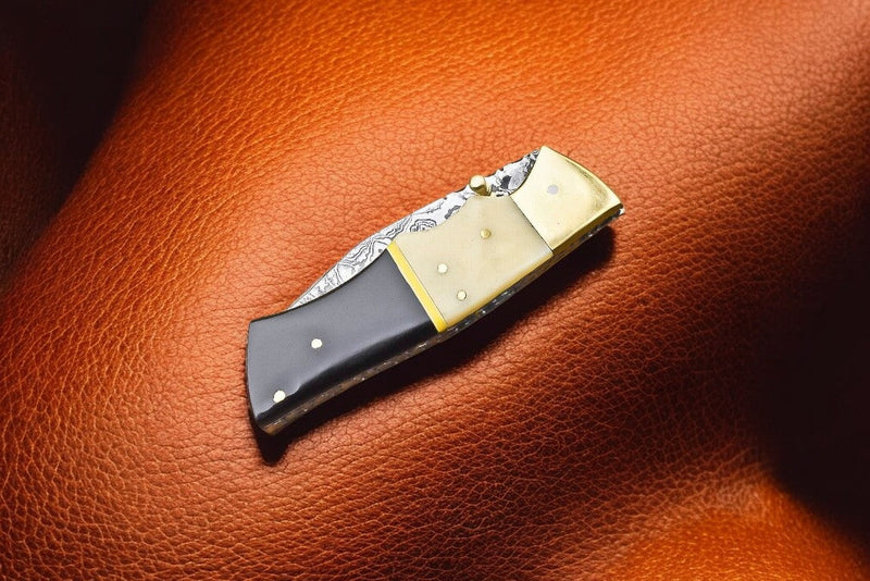 Handmade Damascus Pocket Knife | Bone & Buffalo Horn Handle