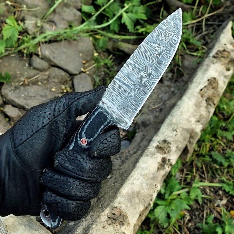 Custom Handmade Damascus Hunting Knife – 9" with Micarta Handle