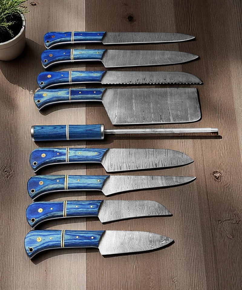Handmade Damascus Steel Cooking Knives Set