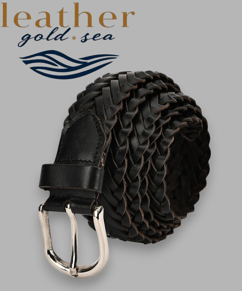 Braided Leather Belt – Dark Brown, All Sizes