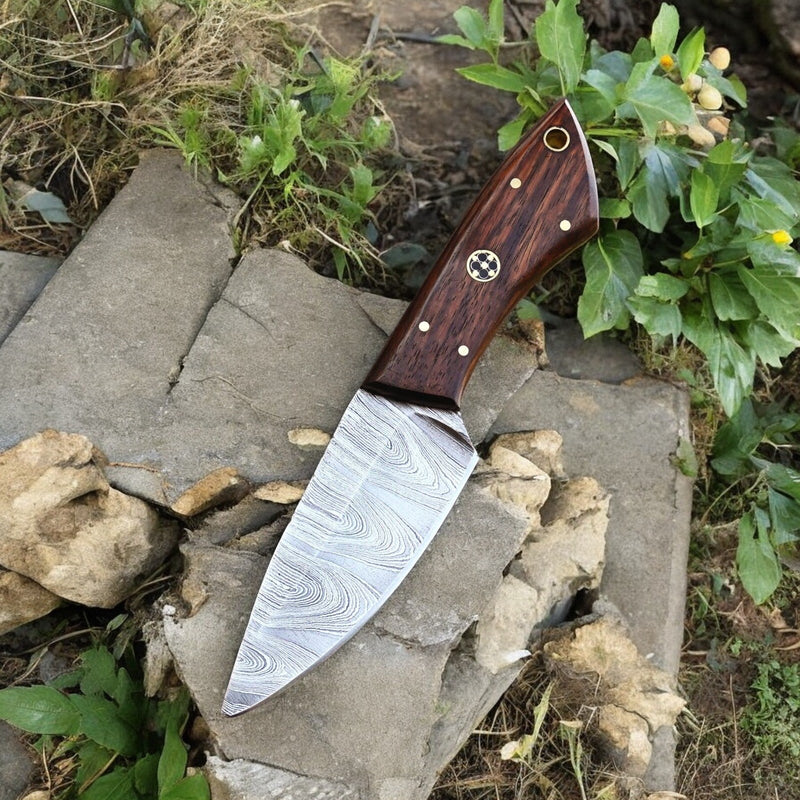 Handmade Damascus Hunting Knife with Rosewood Handle