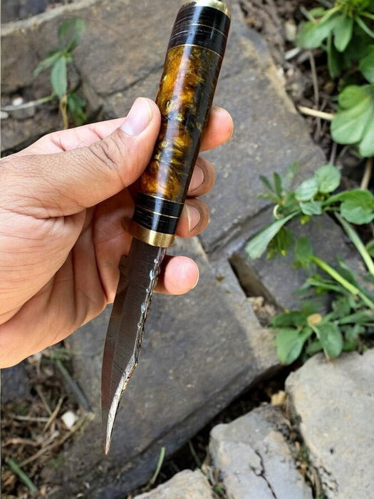 Handmade Damascus Hunting Knife with Epoxy Resin Handle