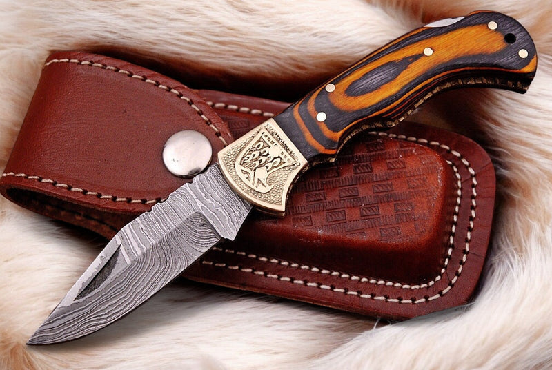 Custom Handmade Damascus Pocket Knife with Exotic Wood Handle
