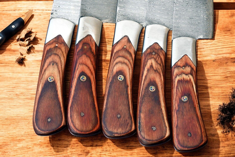 Handmade Damascus Kitchen Knives Set – Exotic Wood Handles