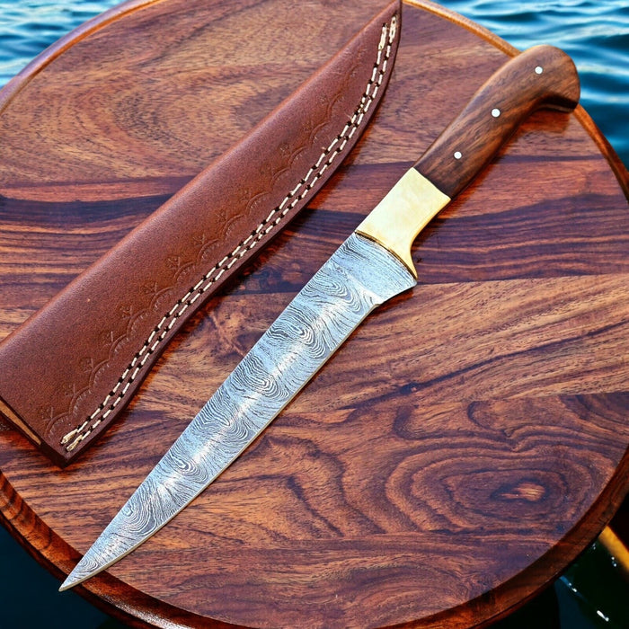 Handmade Damascus Fillet Knife – 12.5" Rosewood Handle