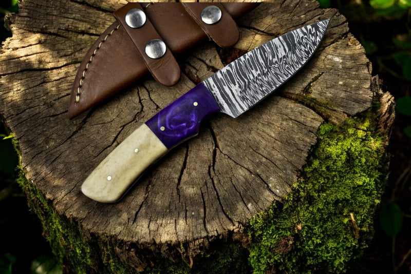 Handmade Damascus Steel Skinning Knife - 8" Custom Hunting Tool