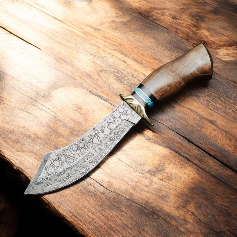 Custom Handmade Damascus Bowie Knife with Rosewood Handle